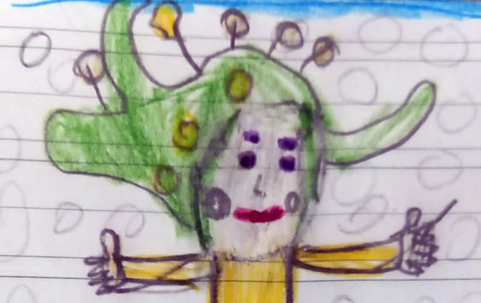 Disegno dei bambini per mimosa in fuga