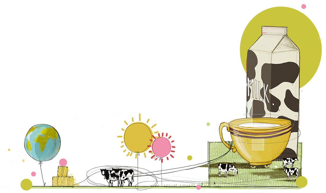 disegno di mucche, cartone del latte e pianeta Terra disegno di mucche, cartone del latte e pianeta Terra