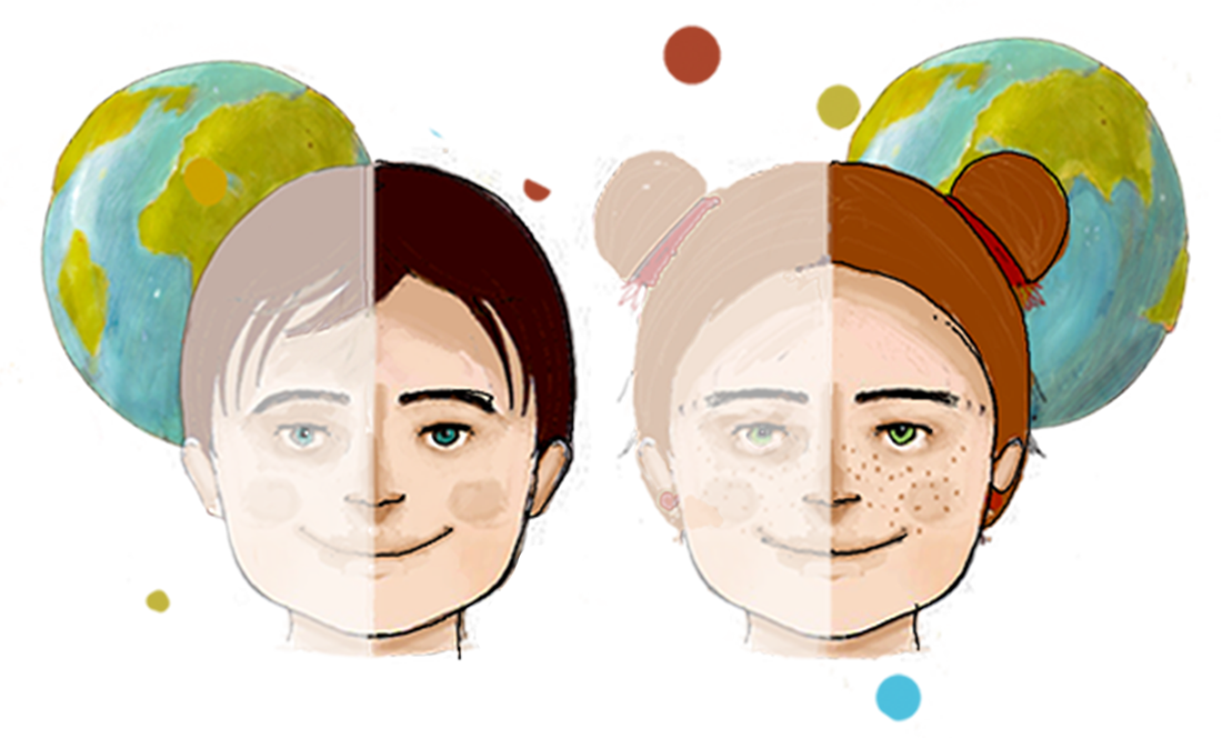 disegno di volti di bambini e pianeta terra