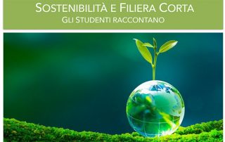 Volantino sostenibilità e filiera corta, gli studenti raccontano. viene rappresentato il mondo su cui cresce un filo d'erba