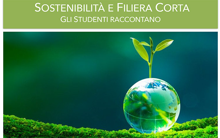 Volantino sostenibilità e filiera corta, gli studenti raccontano. viene rappresentato il mondo su cui cresce un filo d'erba