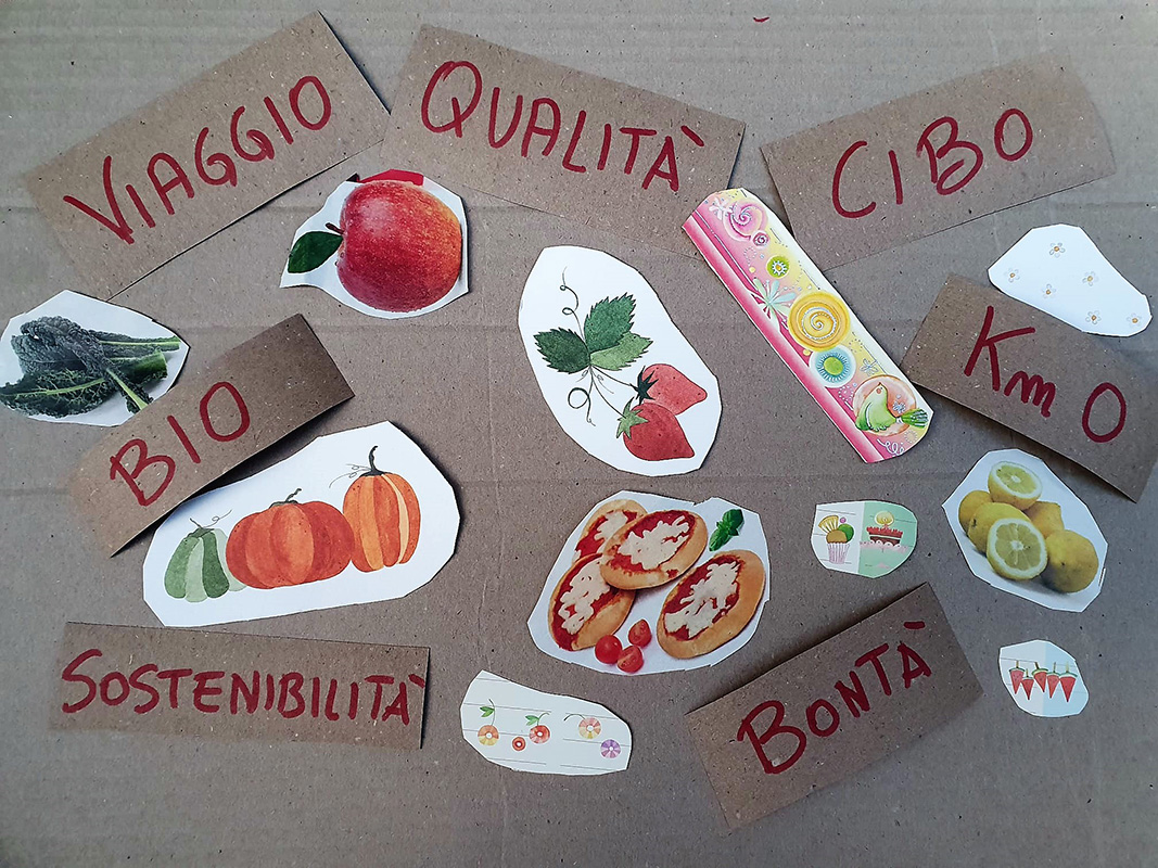 Cartellone con immagini di cibo e scritte Cartellone con immagini di cibo e scritte