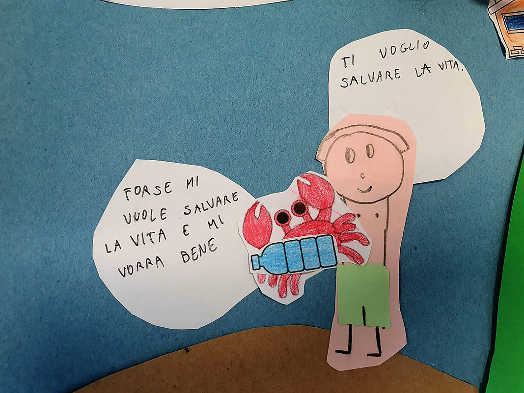 Disegno di bambino e granchio Disegno di bambino e granchio
