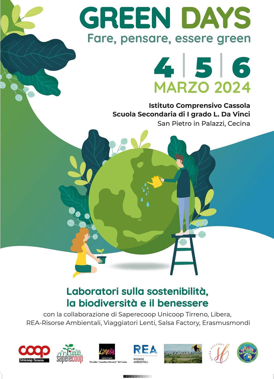 green-days-mvolantino green days: fare, pensare, essere green. Immagine di ragazzo che innaffia la terra e ragazza con una pianta in vasoarzo-24 volantino green days: fare, pensare, essere green. Immagine di ragazzo che innaffia la terra e ragazza con una pianta in vaso