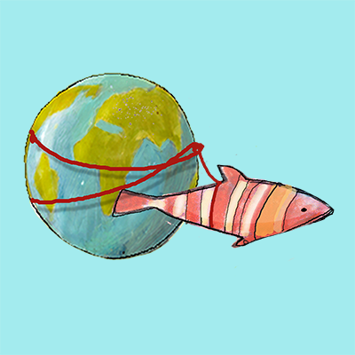 disegno di pesce e pianeta Terra