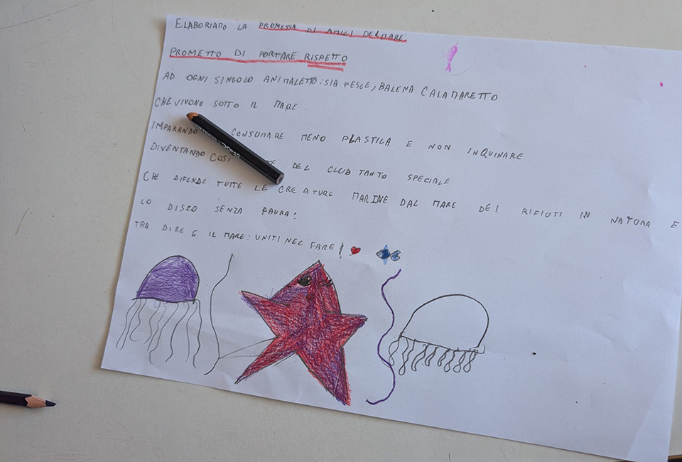 testo e disegno creato da bambno per il progetto Tra dire e il fare c'è di mezzo il mare