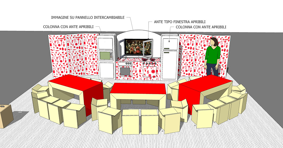 Struttura mobile 'Kitchen' che riproduce una cucina domestica