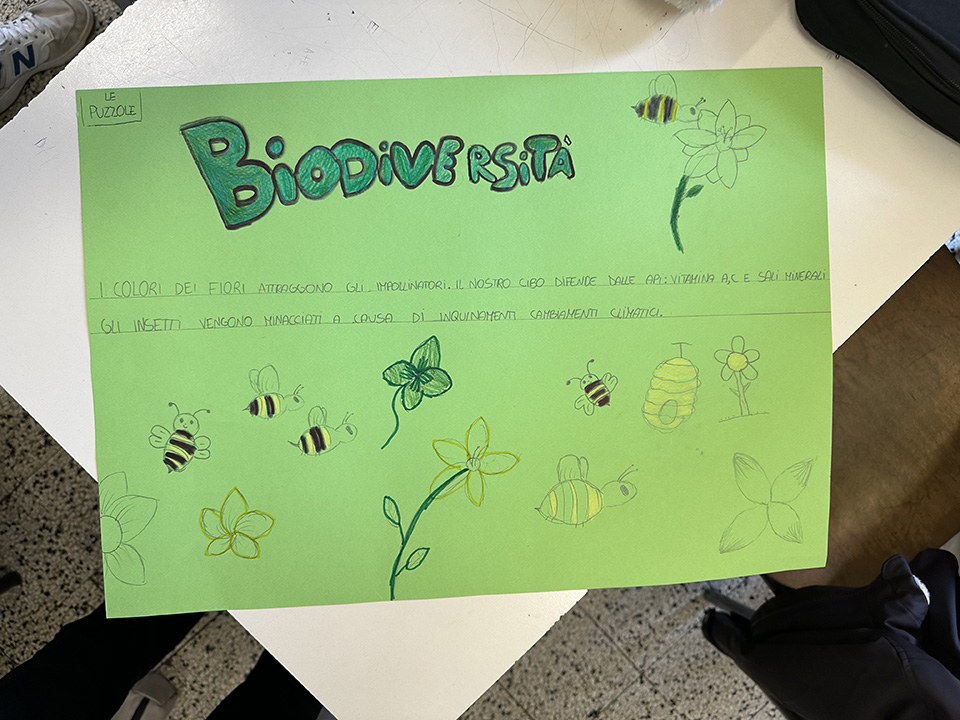 cartellone per progetto ogni ape conta con scritte e disegni