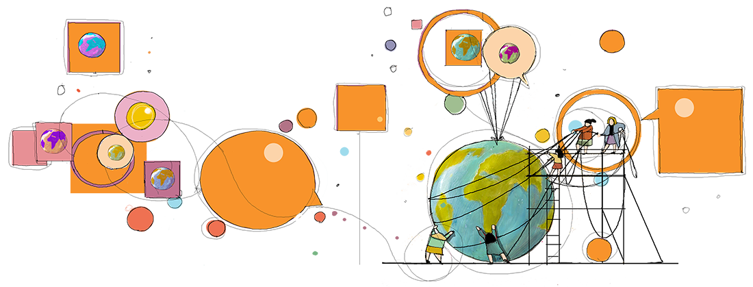 disegno di persone che avvolgono il pianeta Terra con dei fili disegno di persone che avvolgono il pianeta Terra con dei fili